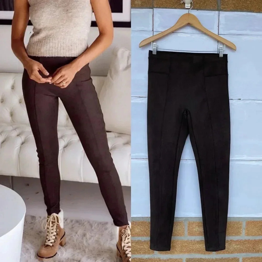 Spanx Faux Suede Leggings in Dark Terracotta medium